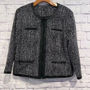 Covington Size Large Blazer Full Zip Black White Leather Trim Career Jacket‎